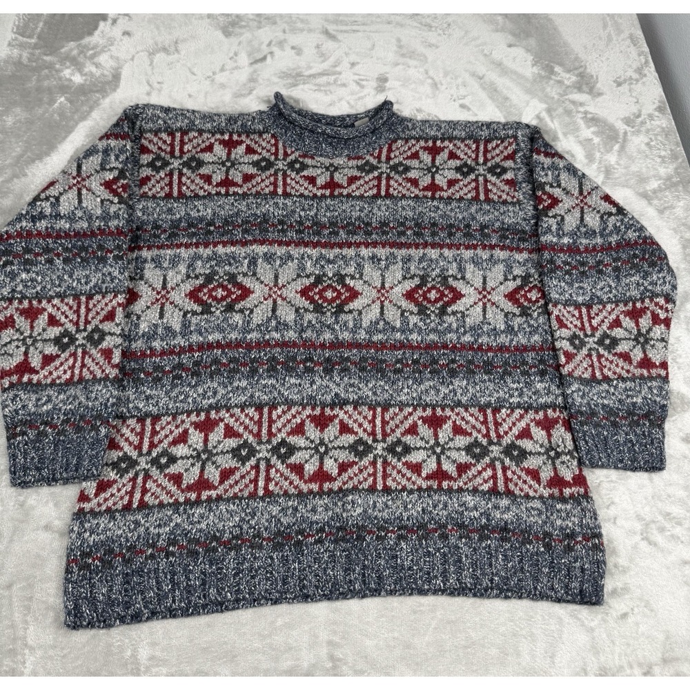 Vintage Le Collezioni Wool‎ Sweater Mens Medium Fair Isle Nordic Snowflake 80s